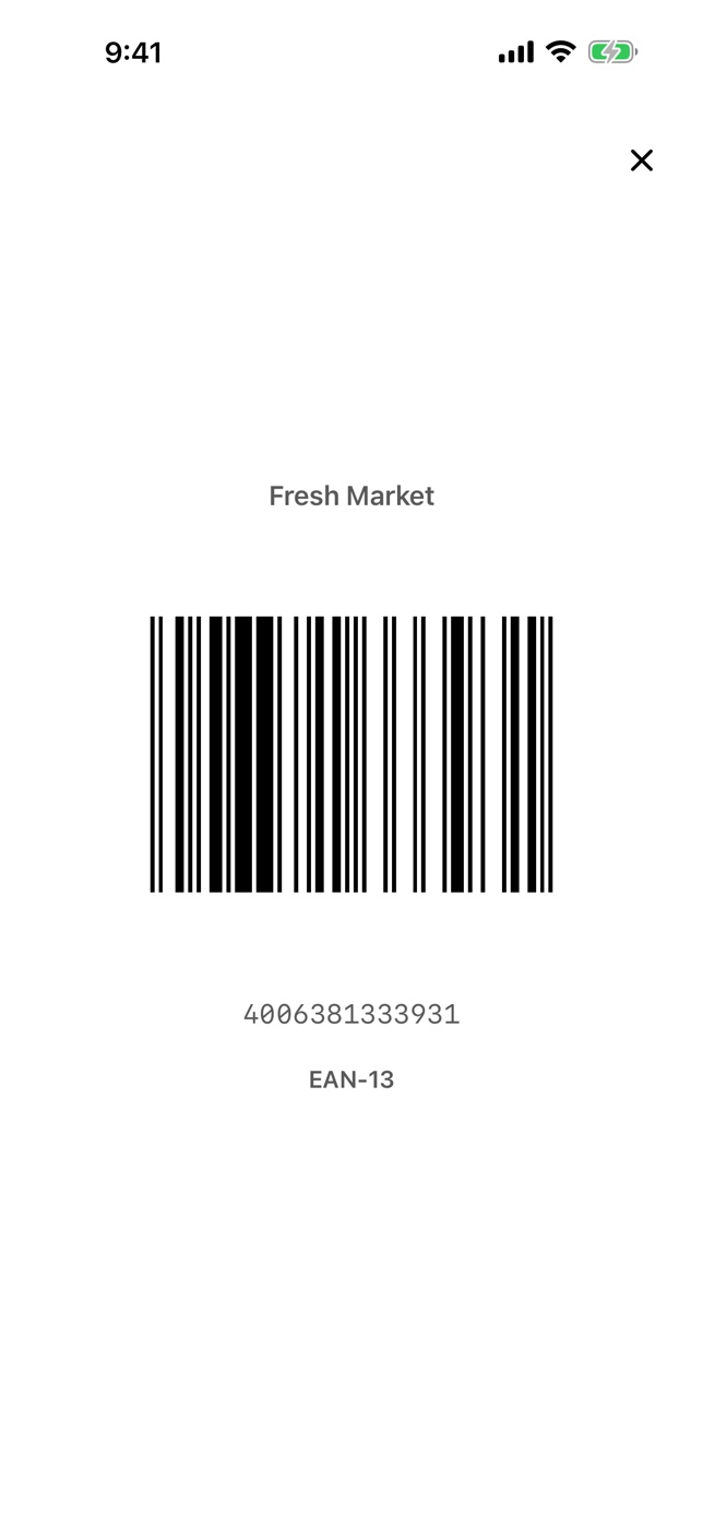 Full-screen barcode view for the checkout