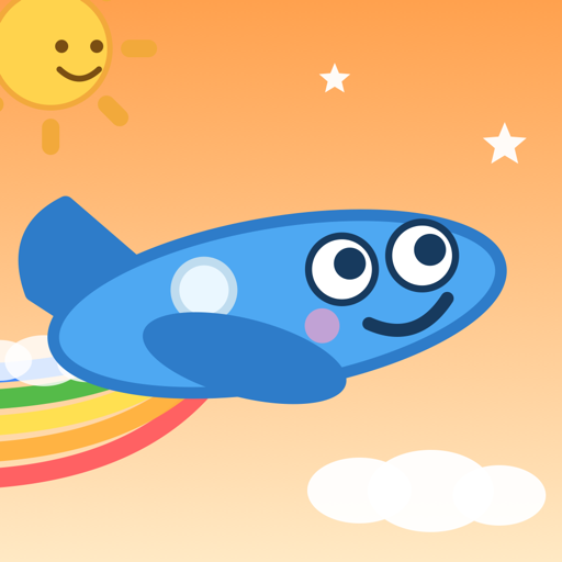 LetiLeti app icon: a smiling blue plane on a warm sky