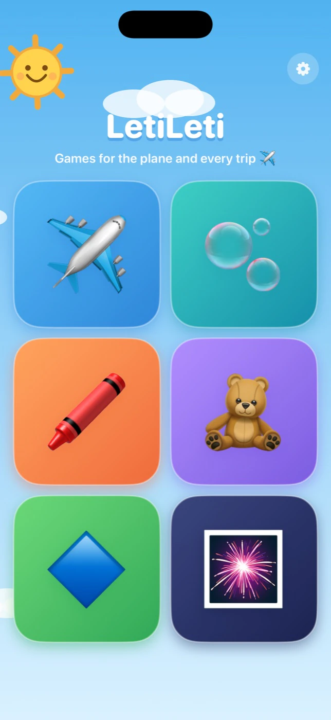 LetiLeti main menu with six large picture tiles