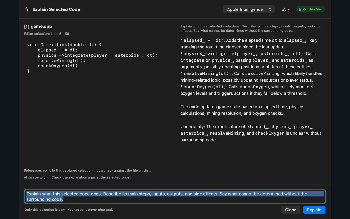 Source AI: explain the selected code