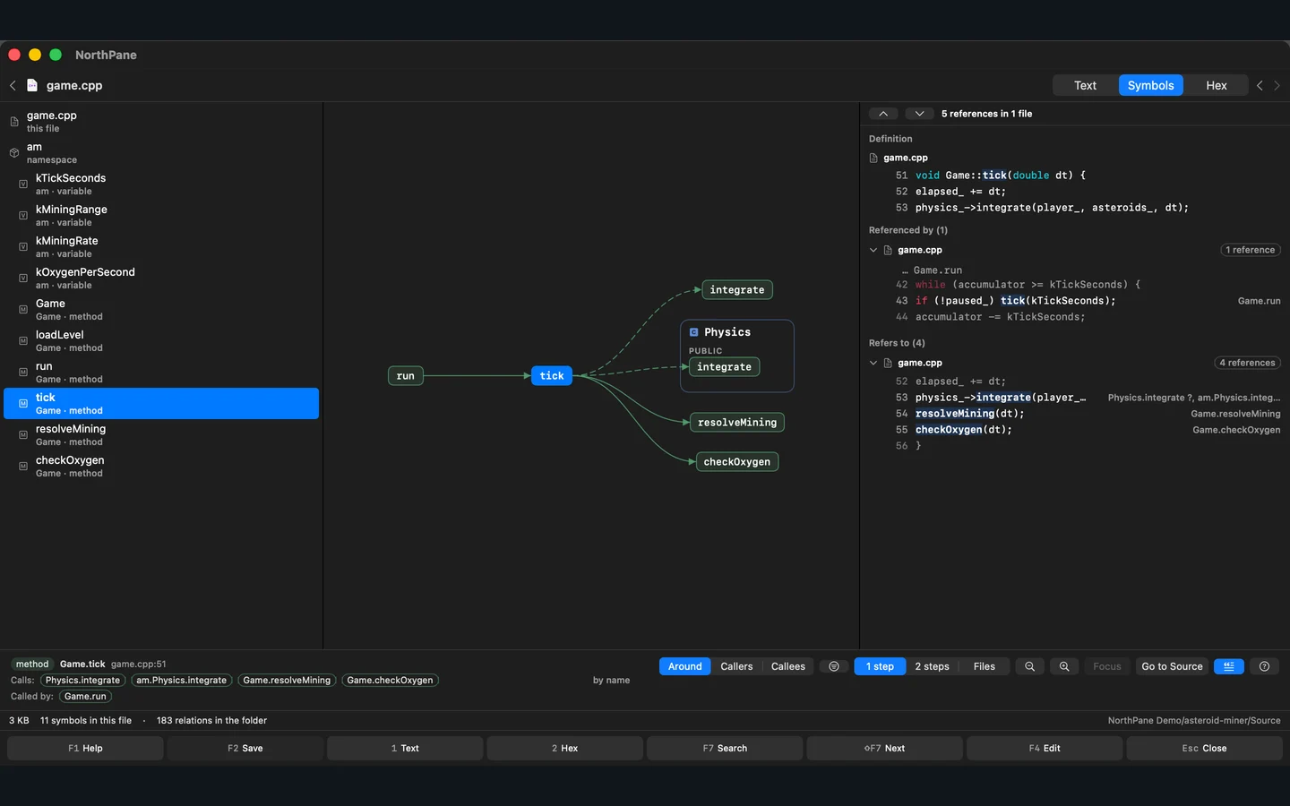 Code map: functions, callers and references