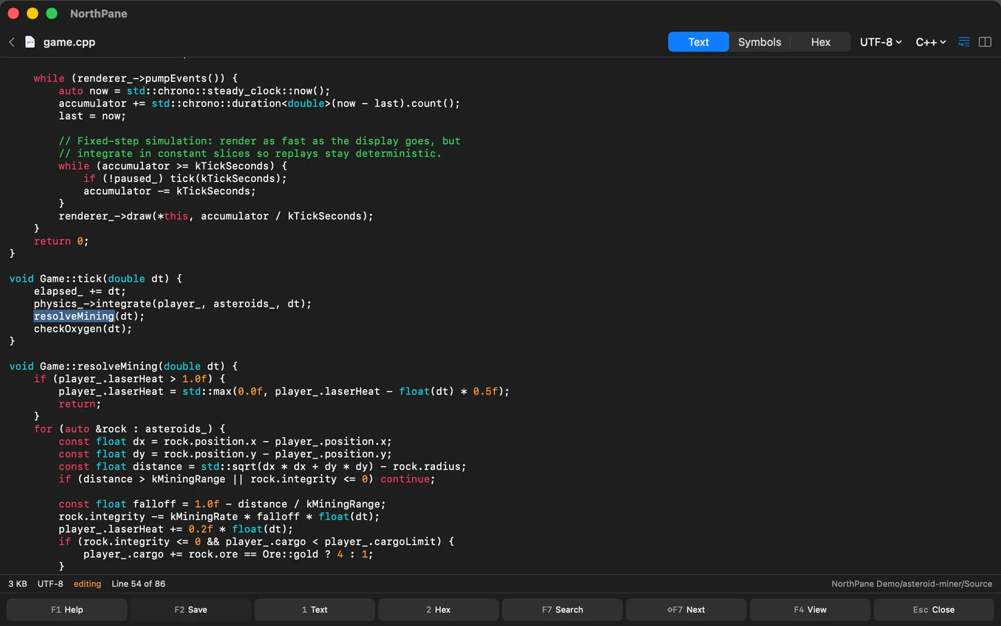 The source code editor