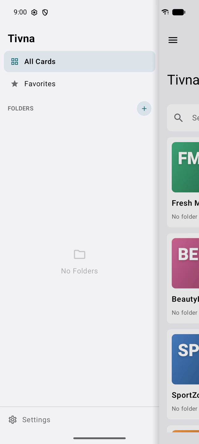 Android side drawer with folders and favorites
