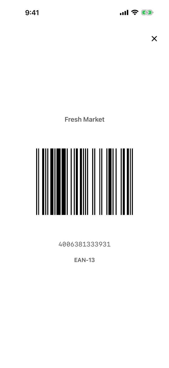 Full-screen barcode view for the checkout
